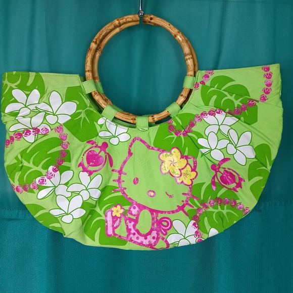 Sanrio Handbags - SOLD Y2k Vintage Sanrio Licensed Hello Kitty Hawaiian Kawaii Bamboo Handle Bag